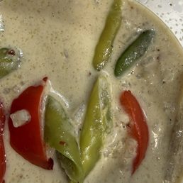 Green curry with chicken, spicy level 5. Green curry with chicken, spicy level 5.