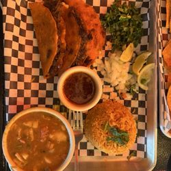 Los Jefes Mexican Street Food - 3 Count Quesabirrias Plate with Charro Beans and rice