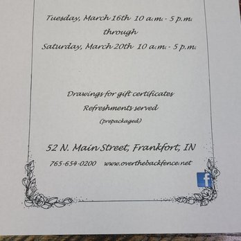Over The Back Fence - Open house flyer March 16th - March 20th, 2021 - Antiques Near Me - Frankfort, Indiana