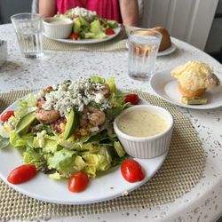 Pine Tree Barn Restaurant - Jerk shrimp salad, lemon muffin, dill bread.