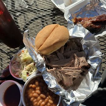 Combs BBQ Central - Brisket sandwich w Baked beans and Coleslaw (extra ribs on side) - Barbeque Near Me - Middletown, Ohio