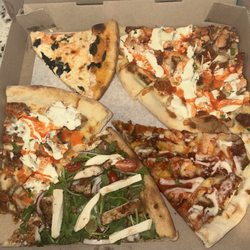 Village Trattoria - 3 buffalo chicken slices, a caprese slice, bbq chicken and grandma (vodka)