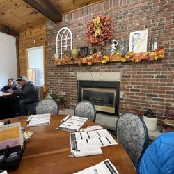 The Miller House - Fireplace in dining room