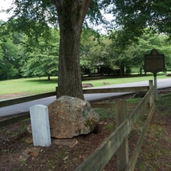 McIntosh Reserve - Chief McIntosh grave, log cabin in background