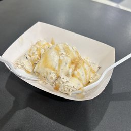 Rolled walking dead ice cream with caramel and white chocolate