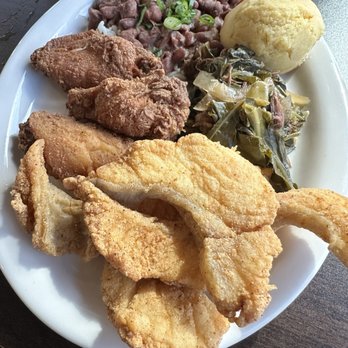 CuVee’s Culinary Creations - Fried catfish, wings, greens, red beans and rice and corn bread - Caterers Near Me - Houston, Texas