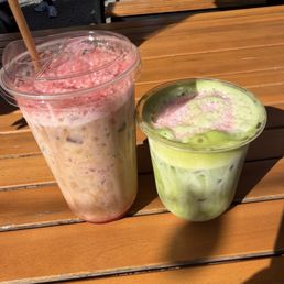 strawberry cold foam matcha and latte