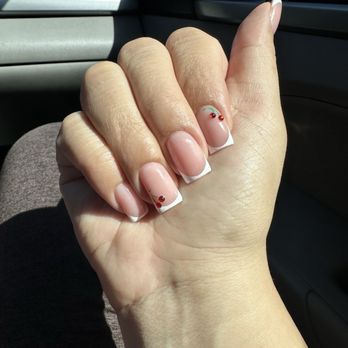 Let's Talk Nails - French tip with cherries - Nail Salons Near Me - Van Nuys, California Let's Talk Nails - French tip with cherries - Nail Salons Near Me - Van Nuys, California