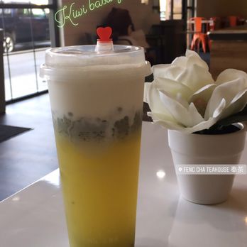 Feng Cha Teahouse - Kiwi basil green tea (~$7) - Desserts Near Me - Newark, California