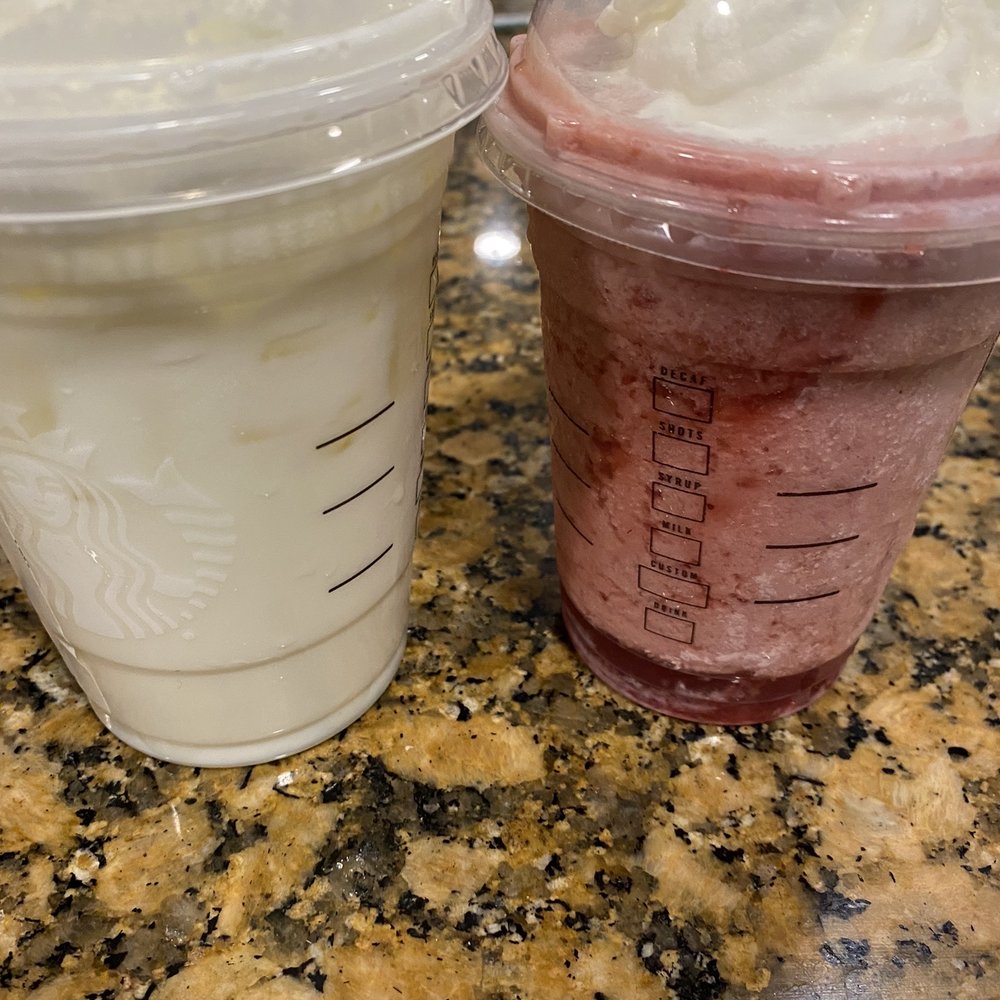 Starbucks - Non blended Frappuccino and half blended one that looks to be sitting at there counter for a while. - Coffee & Tea Near Me - Corona, California Starbucks - Non blended Frappuccino and half blended one that looks to be sitting at there counter for a while. - Coffee & Tea Near Me - Corona, California