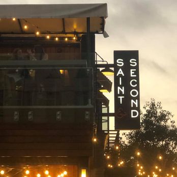 Saint & Second - signage at dusk (08/17/2021) - New American Near Me - Long Beach, California