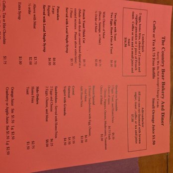 The Country Bear - a menu on a table - Bakeries Near Me - Wilmington, New York The Country Bear - a menu on a table - Bakeries Near Me - Wilmington, New York
