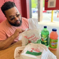 Harold's Chicken #14 - 4 wings & mild sauce and 4 perch with hot sauce.