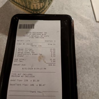 Chifa Restaurant - Receipt - Chinese Near Me - Jackson Heights, New York