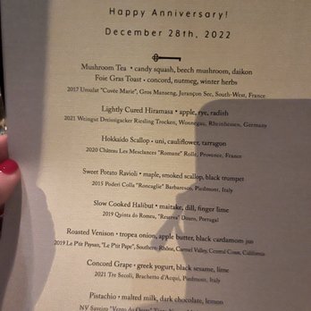 Boka - Anniversary menu they gave to us after dinner - New American Near Me - Chicago, Illinois