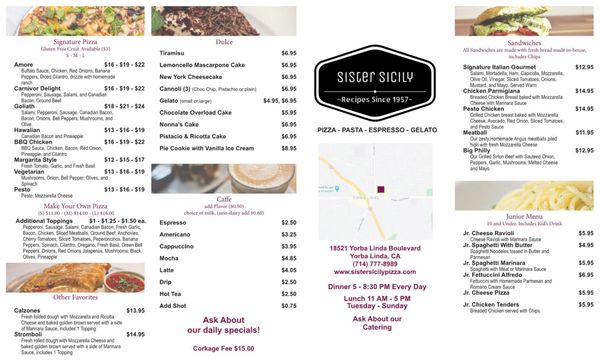Menu photo 6 Sister Sicily Yorba Linda, CA