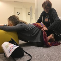 Doula Debbe Birthing Basics - Debbe using the rebozo before labor started.