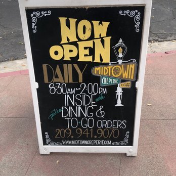 Midtown Creperie & Cafe - Sign with hours - Breakfast & Brunch Near Me - Stockton, California