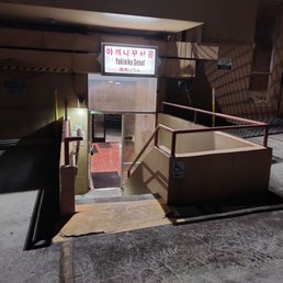 Go down the stairs from the free parking lot Go down the stairs from the free parking lot
