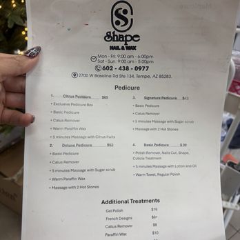 Shape Nail and Wax - Price list - Nail Salons Near Me - Tempe, Arizona Shape Nail and Wax - Price list - Nail Salons Near Me - Tempe, Arizona