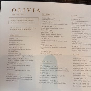 OLIVIA - Menu - Italian Near Me - Tampa, Florida