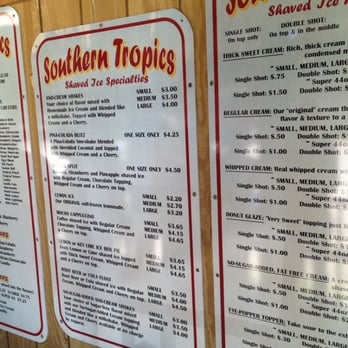 Southern Tropics - menus on a wall - Shaved Ice Near Me - Texarkana, Arkansas