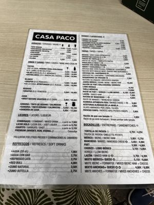 Menu photo 1 Casa Paco Barcelona, B