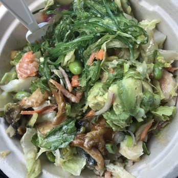 Hula - Poke salad bowl with 3 proteins: salmon, boiled shrimp and eel; avocado, carrots, edamame, red onions; Wasabi mayo and the house dressing - Poke Near Me - San Antonio, Texas Hula - Poke salad bowl with 3 proteins: salmon, boiled shrimp and eel; avocado, carrots, edamame, red onions; Wasabi mayo and the house dressing - Poke Near Me - San Antonio, Texas