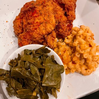 Della J's Delectables - boneless chicken with mac n cheese and collared greens - Southern Near Me - Alexandria, Virginia