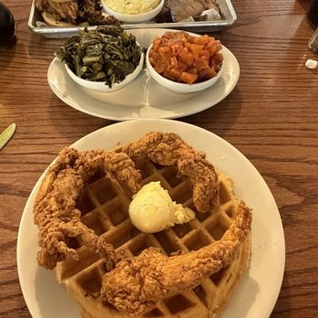 His Place Eatery - Chicken in Chicken & Waffles and the Chef 2j's Feast with pulled pork and brisket. - Southern Near Me - Indianapolis, Indiana