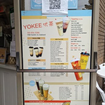 Yokee Milk Tea - Menu outside door - Bubble Tea Near Me - Oakland, California Yokee Milk Tea - Menu outside door - Bubble Tea Near Me - Oakland, California