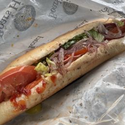 Italian sub without ham, with pepper hots, and banana peppers. Italian sub without ham, with pepper hots, and banana peppers.
