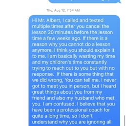 Text message with coach Albert Text message with coach Albert