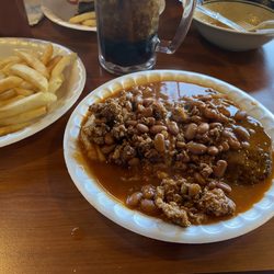 Pete's Drive In - Chili + hamburger = chili burger.