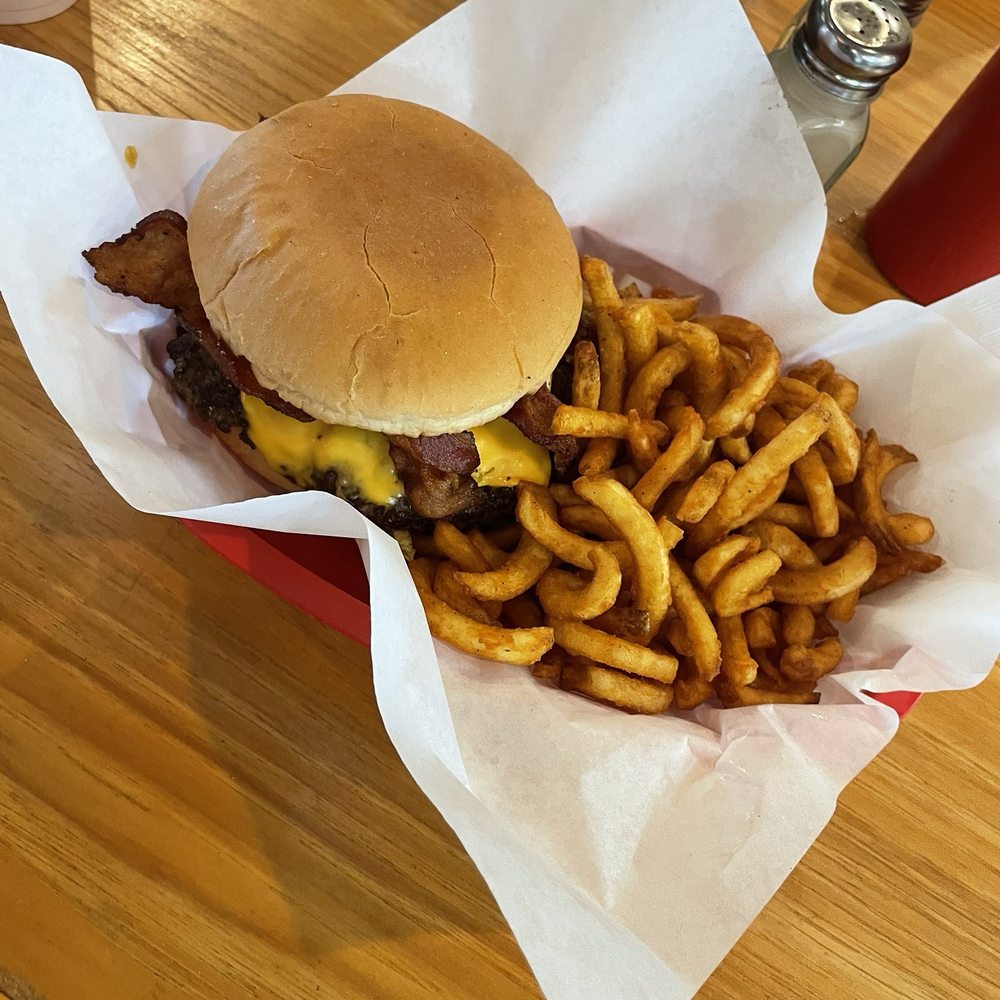 Bacon Cheese Burger with Curly Fries Bacon Cheese Burger with Curly Fries