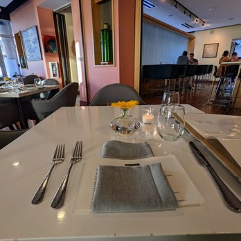 Elements - Inside. Table setting. We sat at a table in the dining room with a view of the bar and entrance. - Asian Fusion Near Me - Chapel Hill, North Carolina