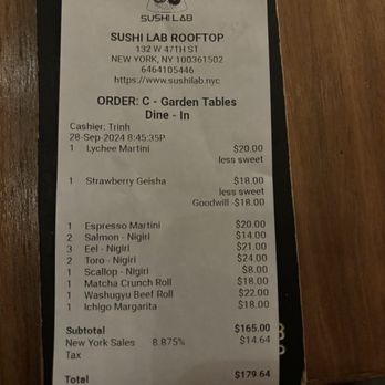 Sushi Lab Rooftop - Bill not cheap n we were hungry - Japanese Near Me - New York, New York Sushi Lab Rooftop - Bill not cheap n we were hungry - Japanese Near Me - New York, New York