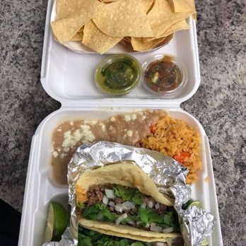 Cocina Azteca Grill - Asada taco plate, beans and rice.  $9.44 out the door - Mexican Near Me - Placentia, California