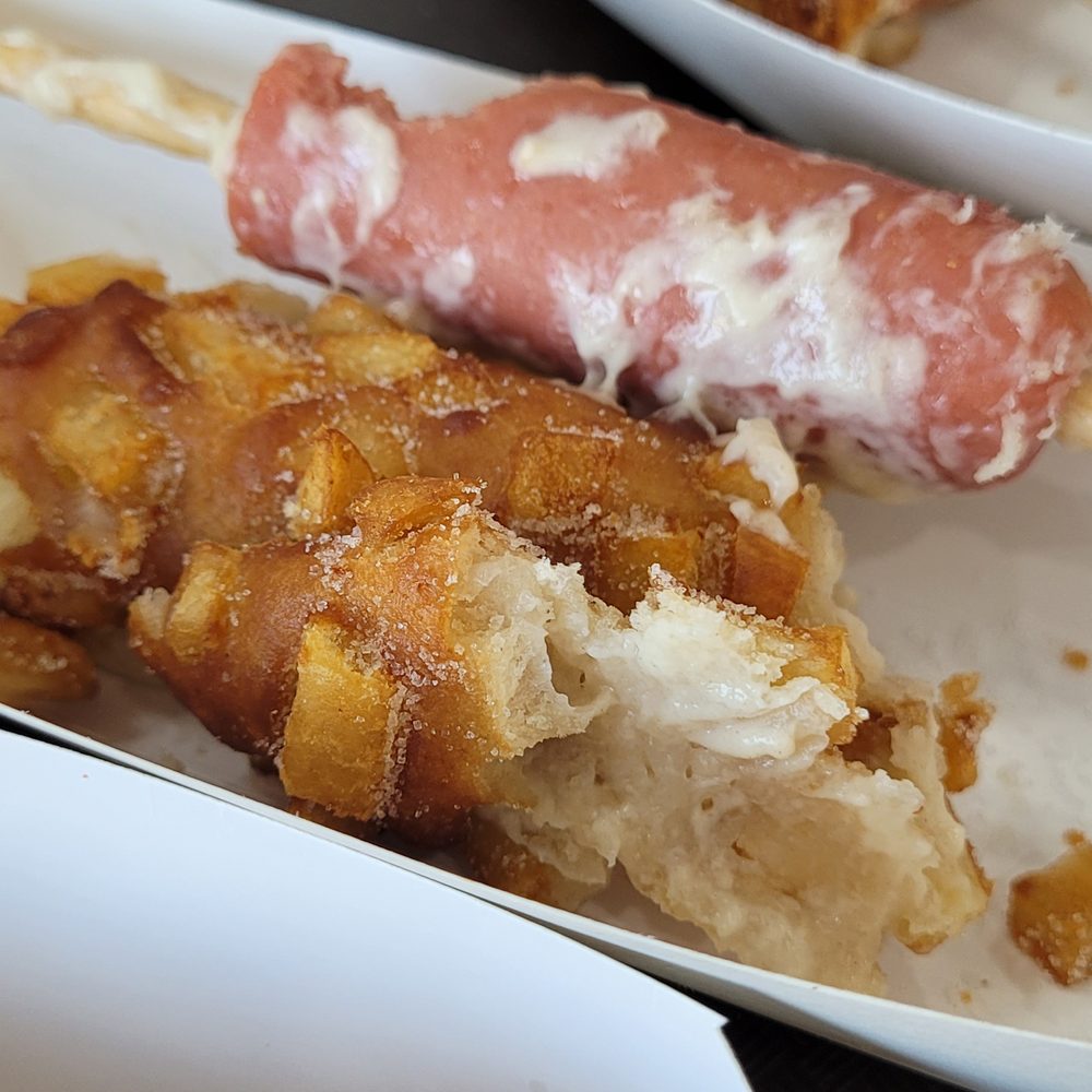 K-Stop - That white goop on the hot dog is raw dough. It slid out of the breading it was so goopy! - Korean Near Me - Winston-Salem, North Carolina K-Stop - That white goop on the hot dog is raw dough. It slid out of the breading it was so goopy! - Korean Near Me - Winston-Salem, North Carolina
