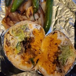 Las Diablitas Taco Shop - Pastor burrito, no beans, with complimentary onions and peppers