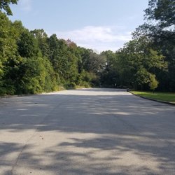 Bachelor's Grove Woods - Facing east from entrance showing large parking lot...grassy area on right