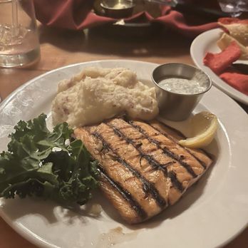 Cattlemens - Grilled Salmon mashed potatoes and some sauce I didn't really understand - Steakhouses Near Me - Selma, California Cattlemens - Grilled Salmon mashed potatoes and some sauce I didn't really understand - Steakhouses Near Me - Selma, California