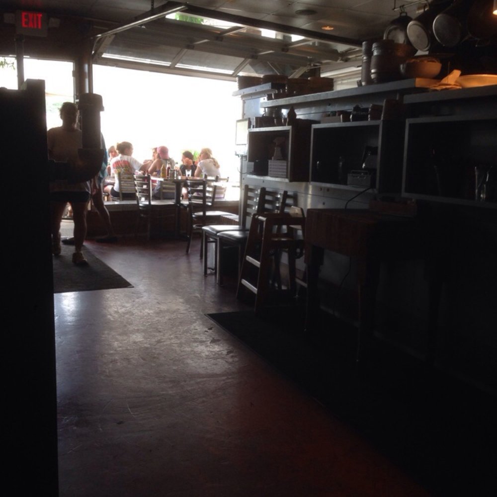 Galley - Shot from half way back into dining room facing front on a warm day with sidewalk seating & open front garage door. - Breakfast & Brunch Near Me - Richmond, Virginia