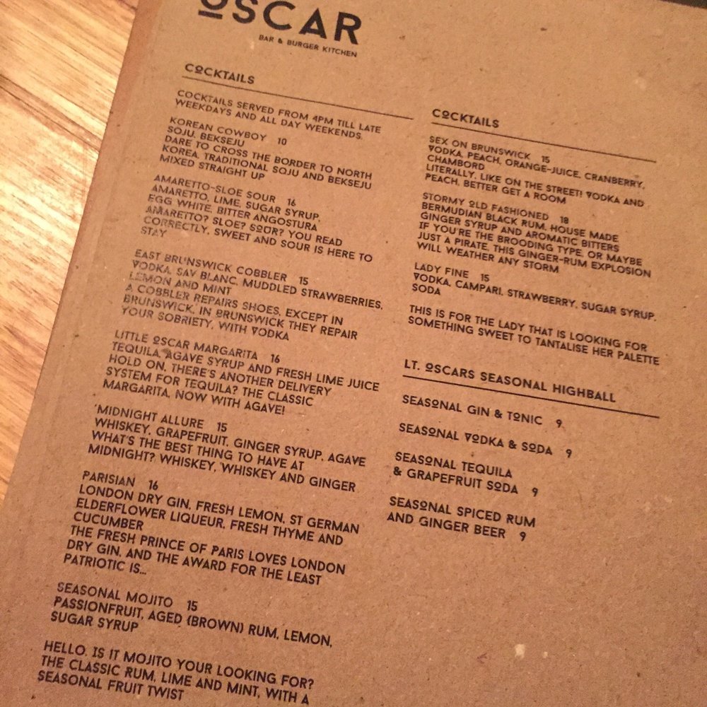 Little Oscar - Cocktail menu - Restaurants Near Me - Brunswick, VIC