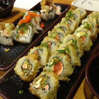 Ichima - Left is spider roll and the rolls on the right are Philly deep (deep fried philly roll) - Sushi Bars Near Me - Pasadena, California Ichima - Left is spider roll and the rolls on the right are Philly deep (deep fried philly roll) - Sushi Bars Near Me - Pasadena, California