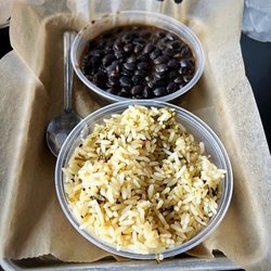 Rice and beans that come with tacos. Actually pretty flavorful. Rice was well cooked.