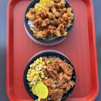 Ko Cups - K-cup with Korean chicken bites (top) and S-cup with spicy pork (bottom) - Korean Near Me - Concord, California