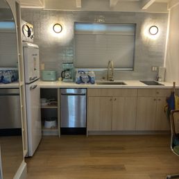 The kitchenette it has everything you need including a blender