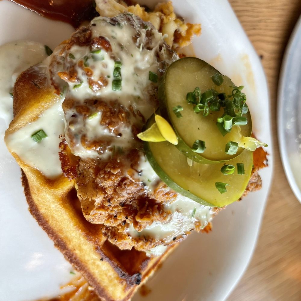 Tupelo Honey Southern Kitchen & Bar - Mac & Cheese Waffle with Asheville Hot Fried Chicken - Southern Near Me - Upper Arlington, Ohio