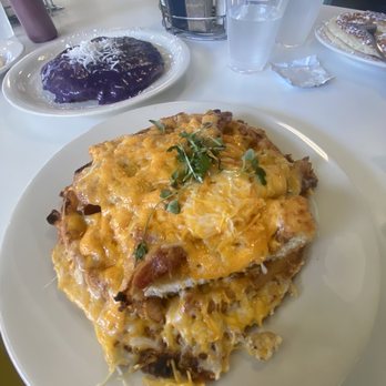 Aloha Stacks - The sad looking soggy waffle with Bacon and too much cheese on the chicken katsu - Pancakes Near Me - Cerritos, California Aloha Stacks - The sad looking soggy waffle with Bacon and too much cheese on the chicken katsu - Pancakes Near Me - Cerritos, California